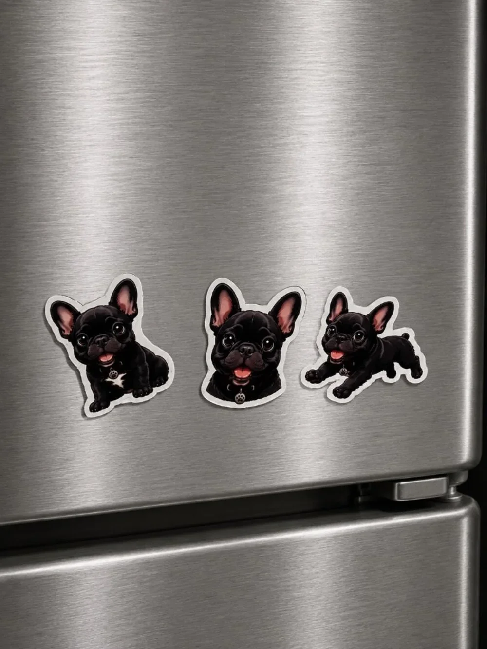 3 Flexible Dog Magnets Black French Bulldog Puppy Refrigerator Fridge Decor Set